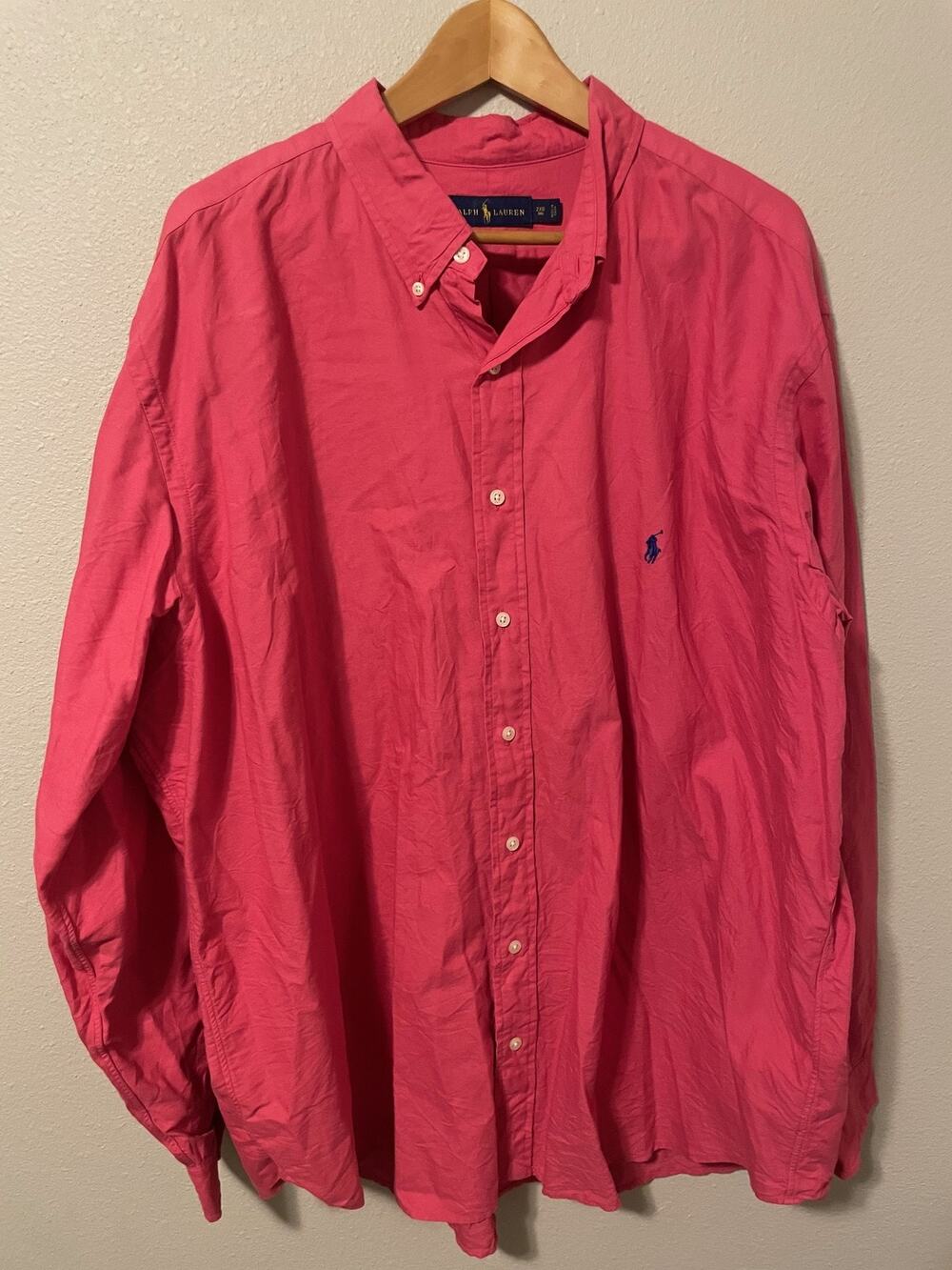 Ralph Lauren Shirt Mens 2XB Pink Solid Long Sleeve Button Down Pony Casual